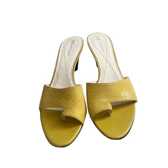 Anne Klein Kami AKKAMI Yellow Snakeskin Heels Peep Toe Slide Size 10.5 - Picture 2 of 8